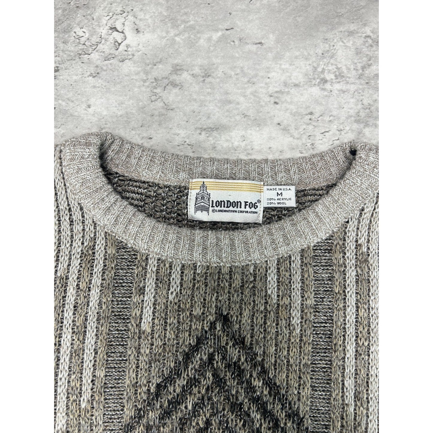 Vintage 80s/90s London Fog Abstract Striped Pullover Knit Sweater Size Medium