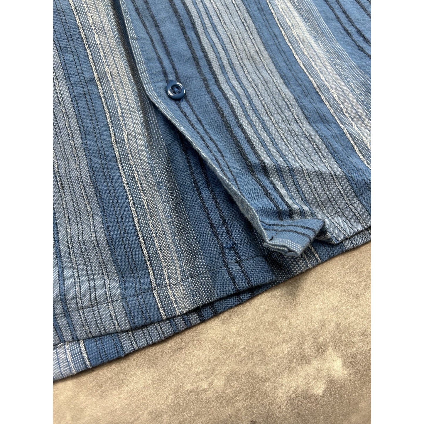 Cafe Luna Striped Print Short Sleeve Reworked Cropped Button Up Shirt Size XL
