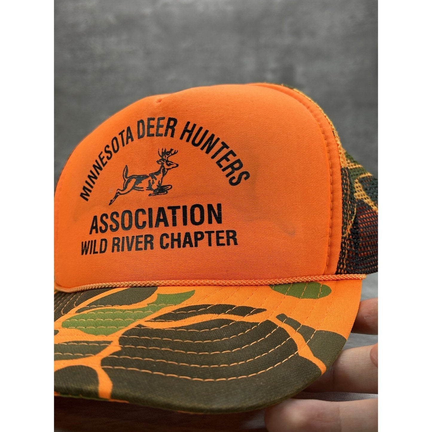 Vintage 1980s Minnesota Deer Hunters Hunting Camo Trucker Snapback Hat OSFA