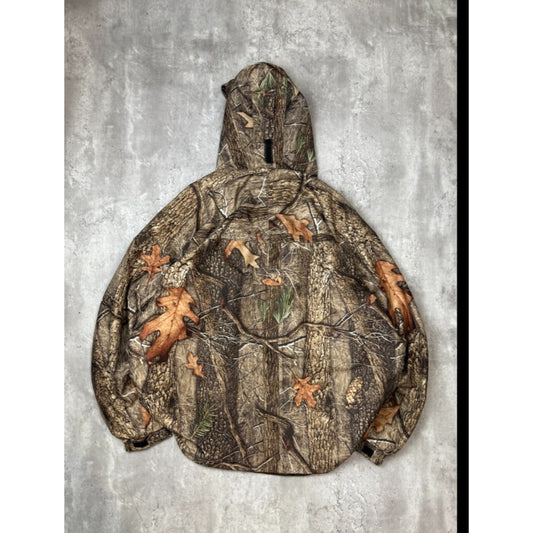 Vintage Huntsworth Tree Camo Nylon Hooded Hunting Jacket Size XL