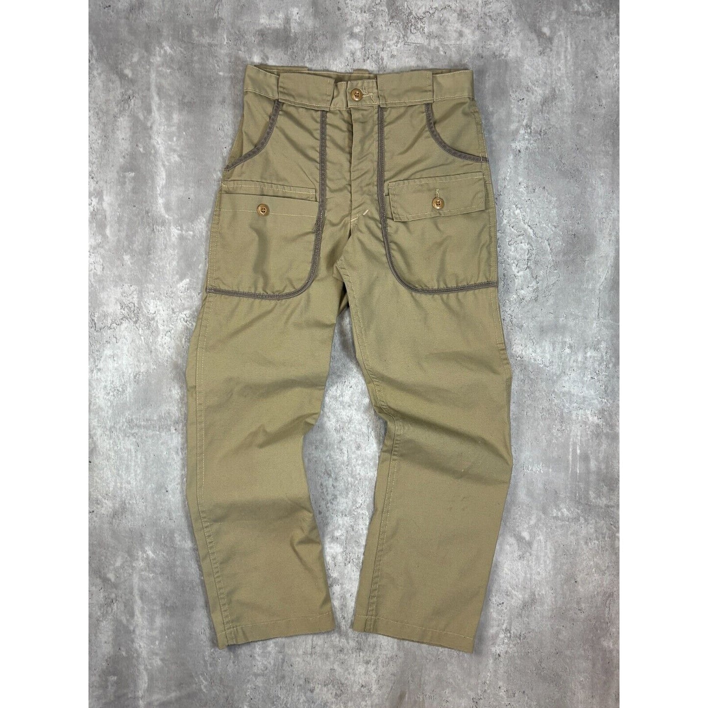 Vintage 1960s Multi Pocket Fishermans Cargo Pants Size 30 Beige