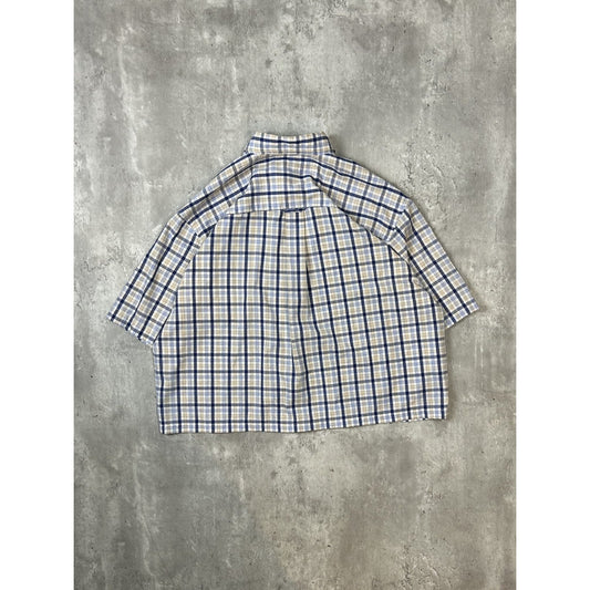 Vintage Consensus Plaid Short Sleeve Reworked Cropped Button Up Shirt Sz Medium