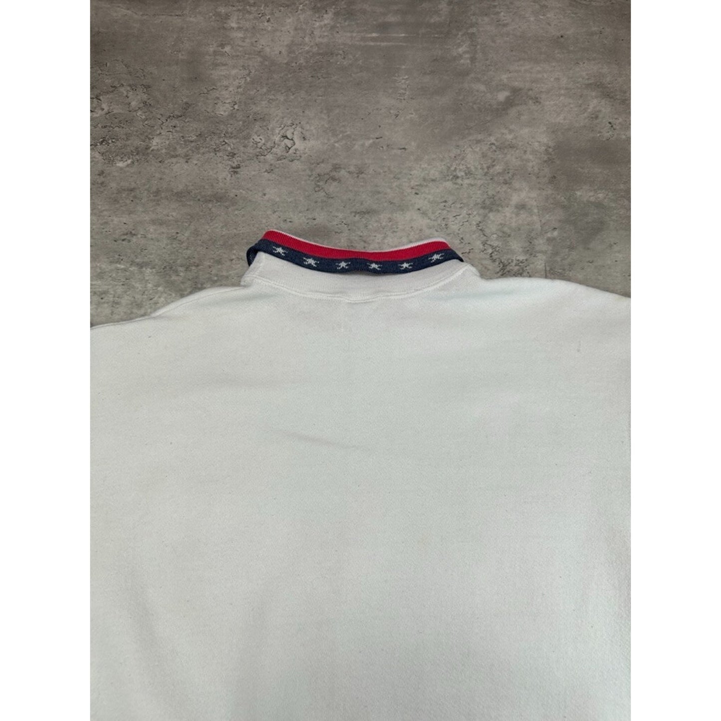 Vintage 90s USA American Flag Graphic Spellout Collared Sweatshirt Size Large