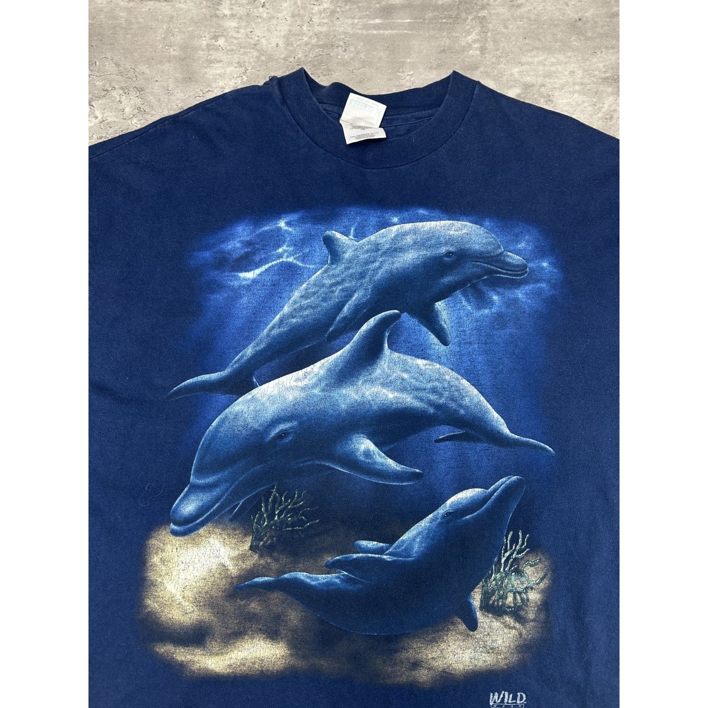 Vintage 90s Dolphin Ocean Animal Nature Graphic T-Shirt Size 2XL Blue