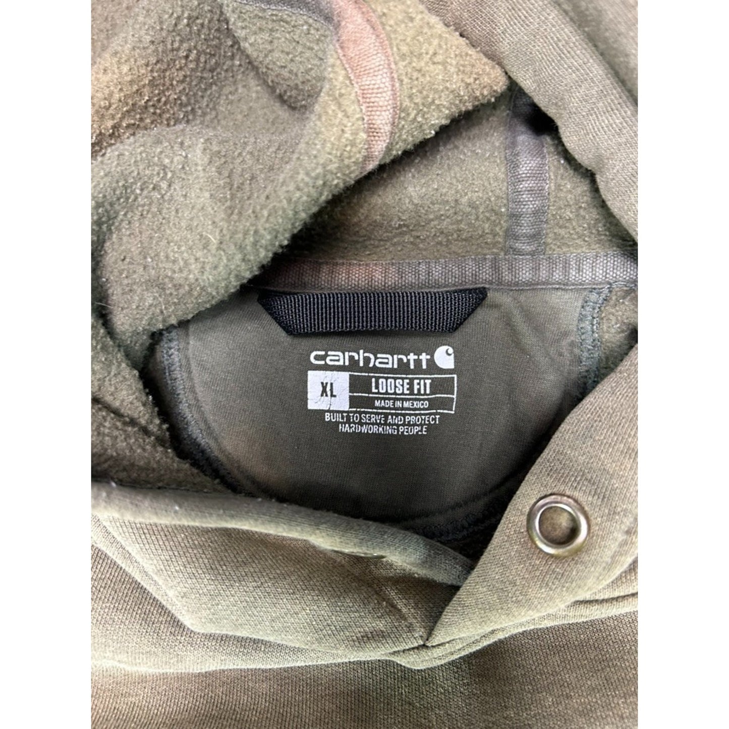 Vintage Carhartt Distressed Embroidered Patch Pullover Hooded Sweatshirt Size XL