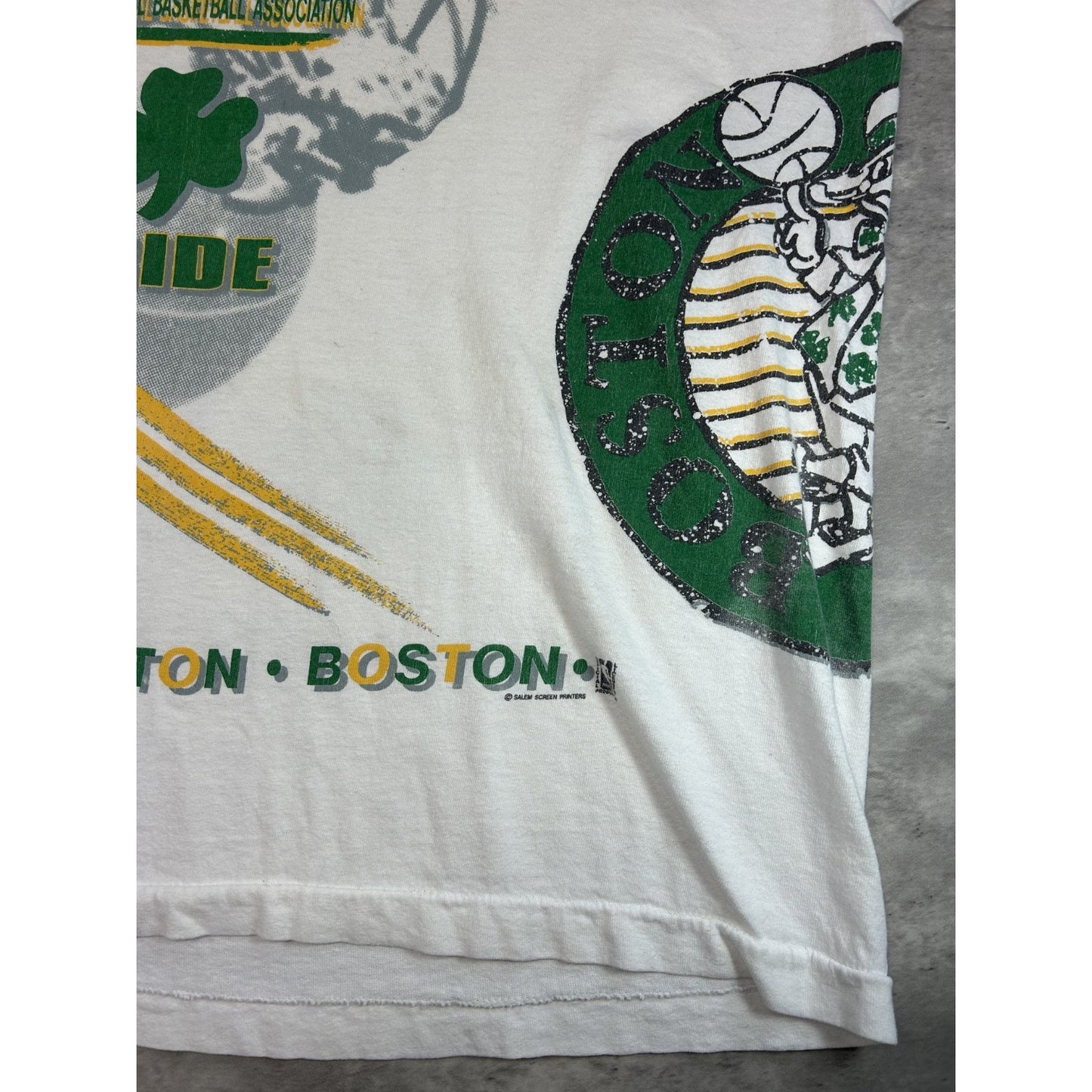 Vintage 90s Boston Celtics NBA All Over Print Basketball T-Shirt Size 2XL