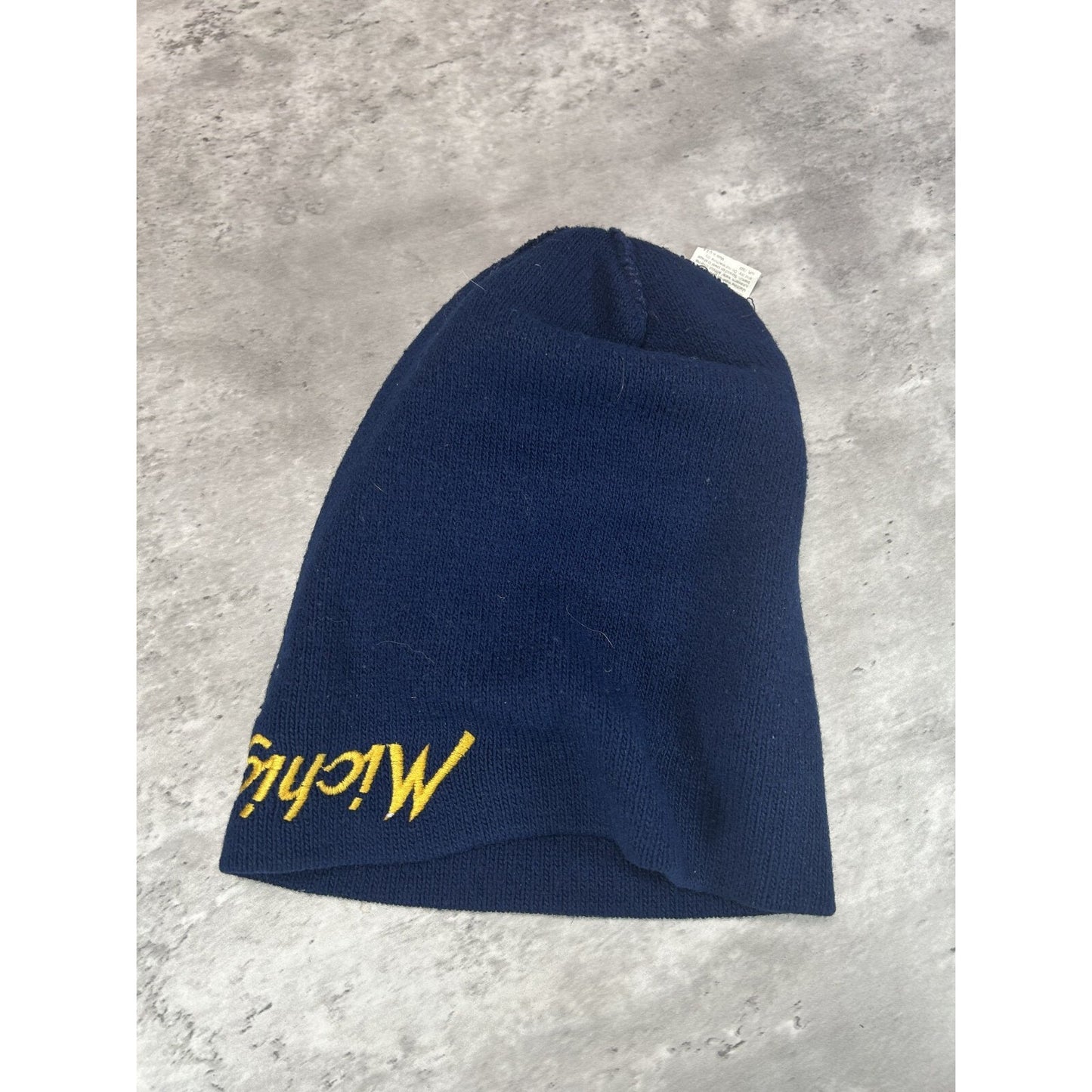 Vintage 90s Michigan Wolverines NCAA Script Spellout Beanie Hat OSFA Blue