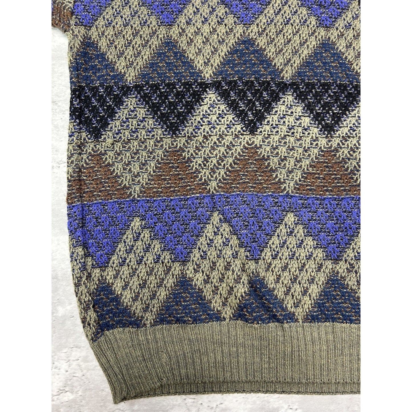 Vintage 90s Progetto Diamond Print Pullover Ribbed Knit Sweater Size Large