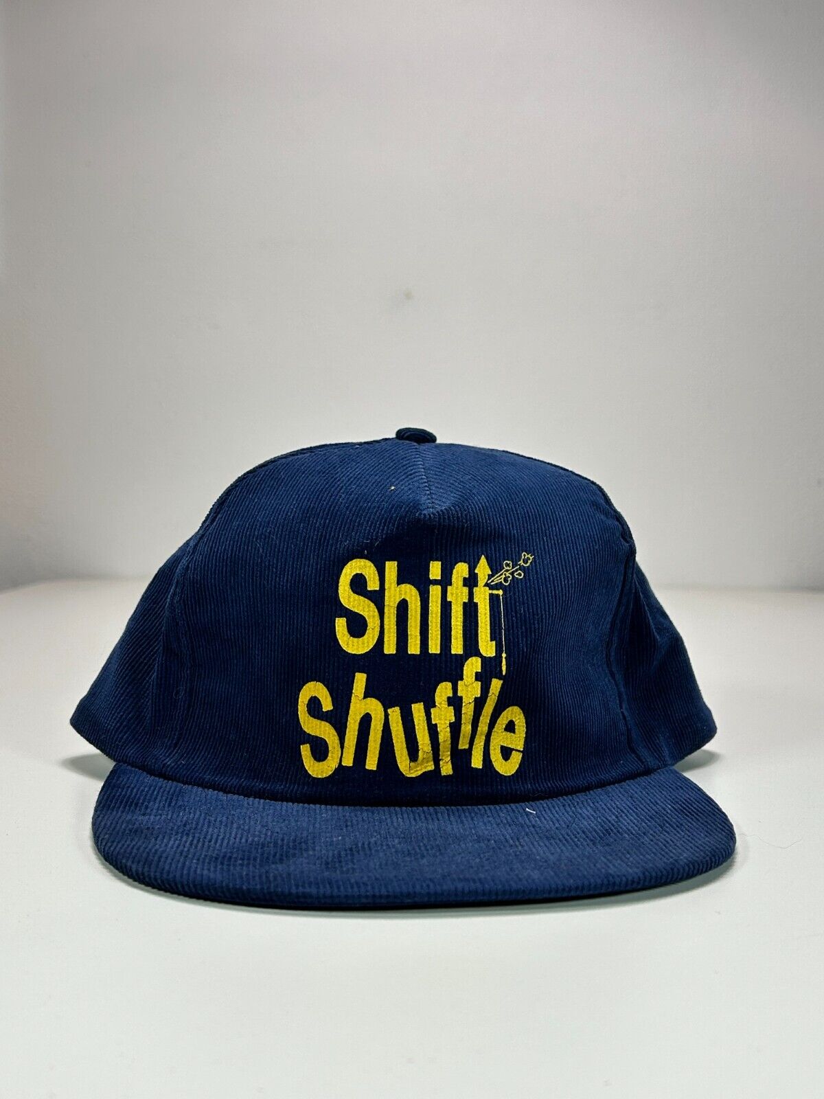 Vintage Shift Shuffle Spell Out Corduroy Snapback Hat OSFA Navy Blue