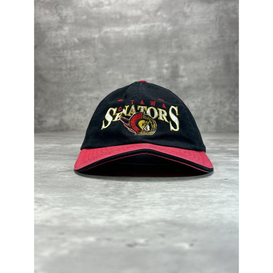 Vintage 90s Ottawa Senators NHL Embroidered Logo Spellout Strapback Hat OSFA