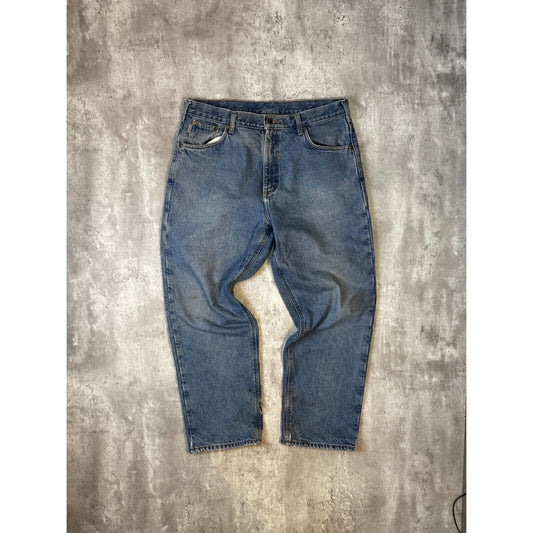 Carhartt Plaid Lined Medium Wash Denim Workwear Pants Size 37