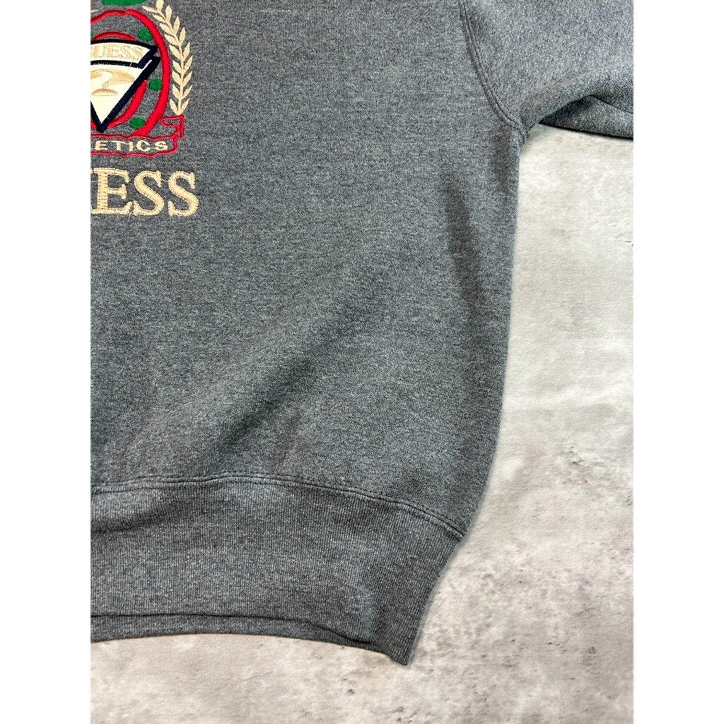 Vintage 80s/90s Guess Athletics Embroidered Crest Sweatshirt Size XL Gray