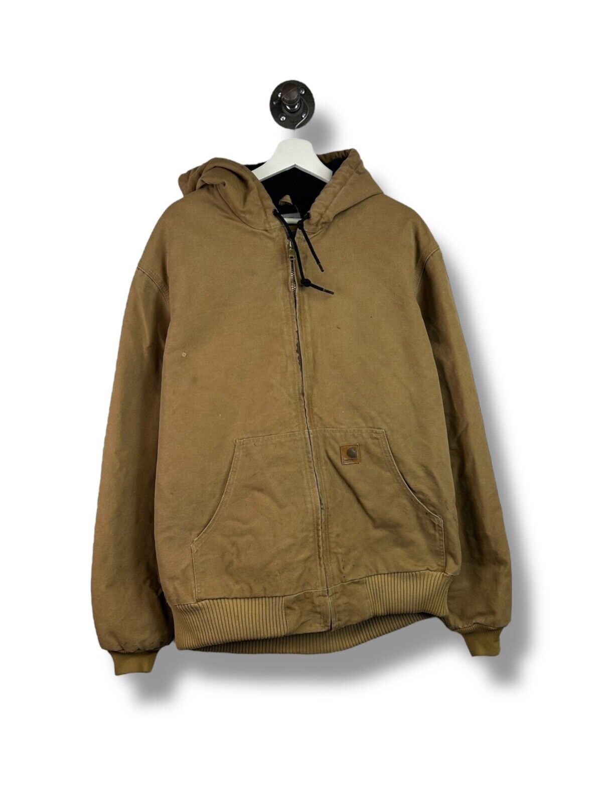 Vintage Carhartt Plaid Lined Canvas Workwear Hooded Bomber Jacket Size Large Tall