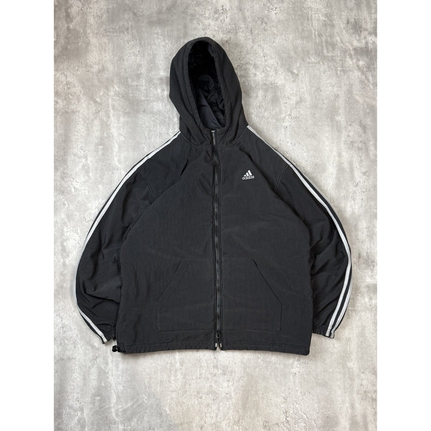 Vintage 90s Adidas Embroidered Logo Reversible Full Zip Hooded Jacket Size XL
