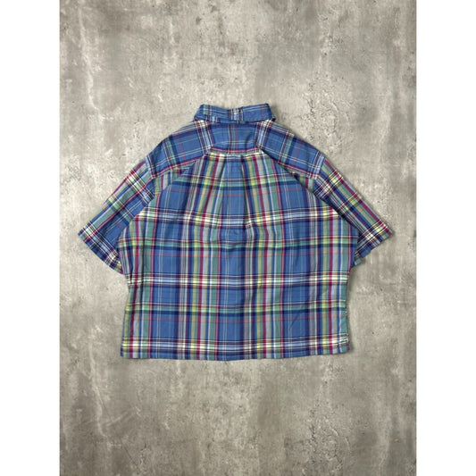 VTG Polo Ralph Lauren Plaid Short Sleeve Reworked Cropped Button Up Shirt Size L