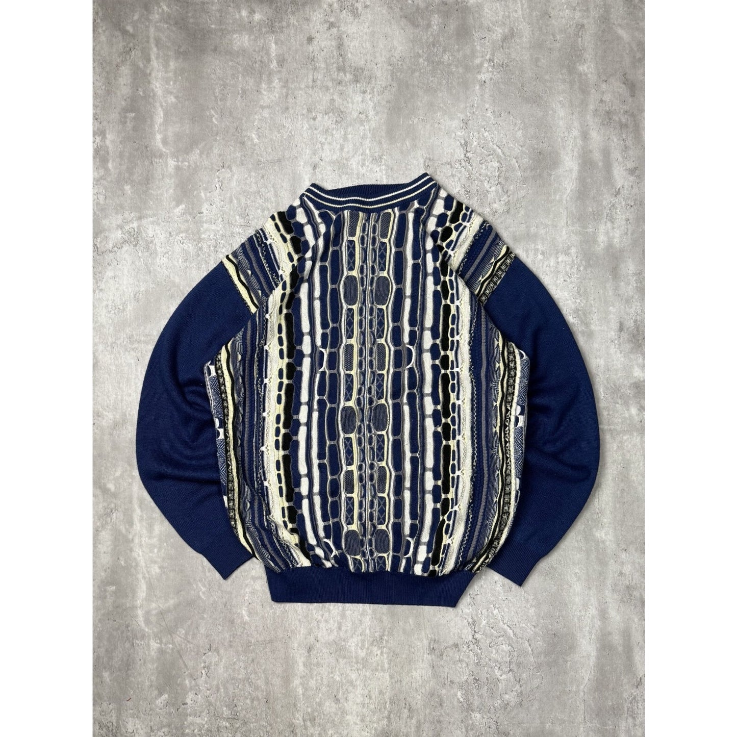 Vintage 90s Gochu Ribbed Abstract 3D Knit Sweater Size Large Blue