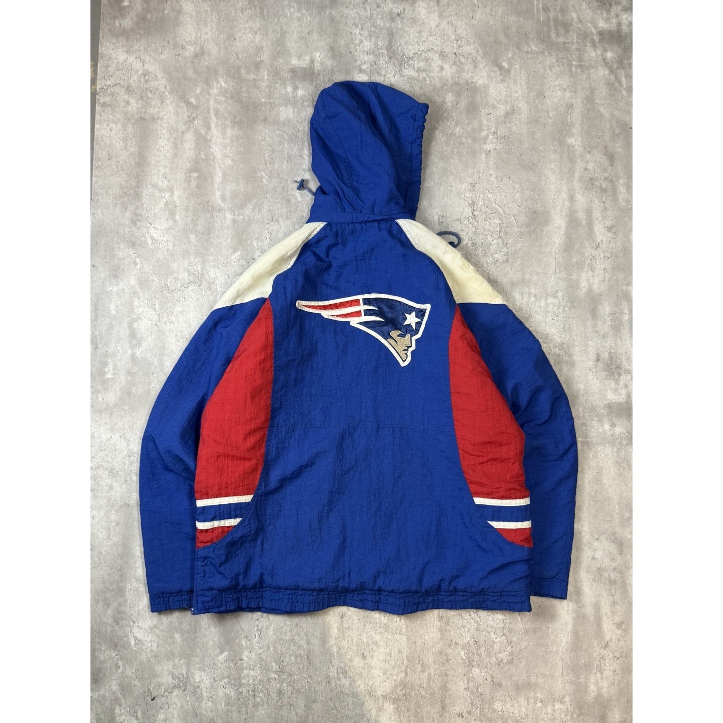 Vintage 90s New England Patriots NFL Insulated 1/2 Zip Hooded Jacket Size XL
