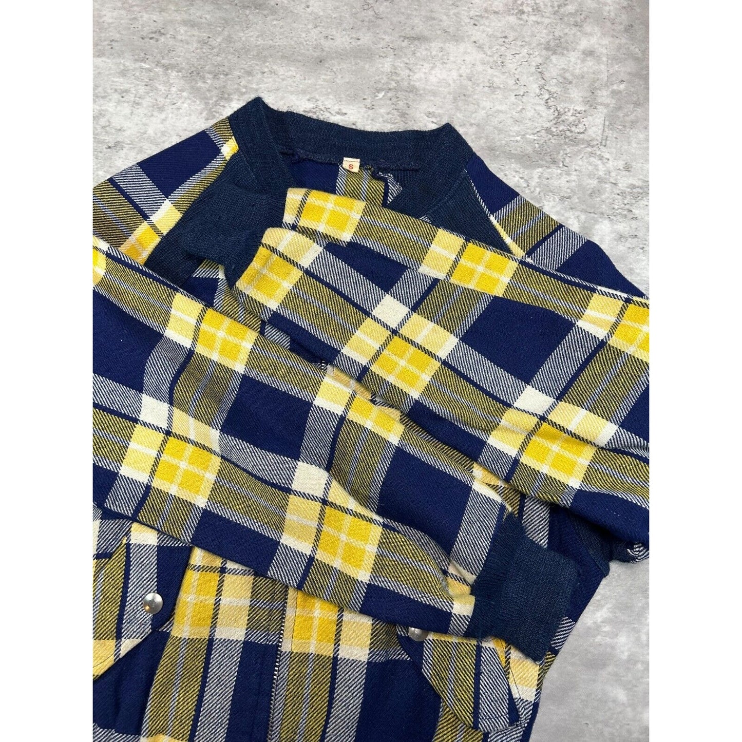 1960s Plaid Print Checkered Full Zip Bomber Jacket Size Small