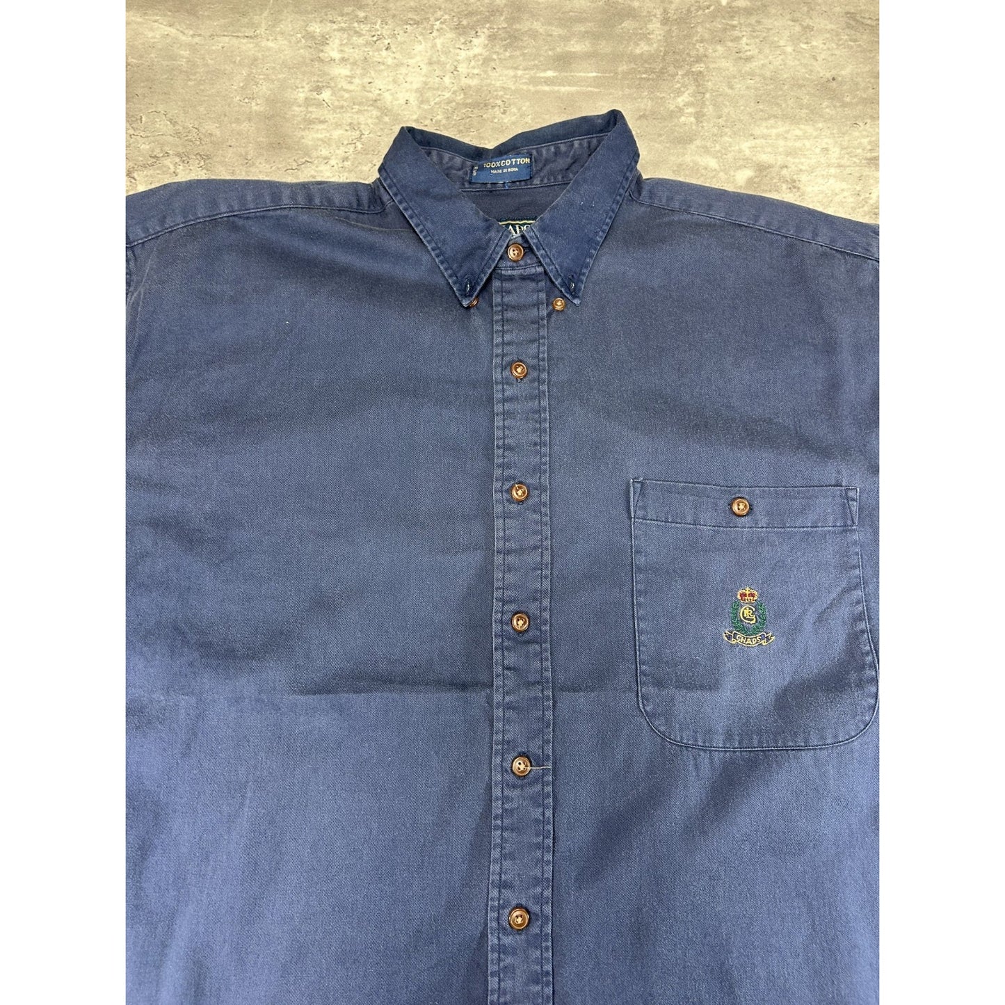 Vintage 90s Chaps Ralph Lauren Embroidered Crest Button Up Shirt Size Lrge