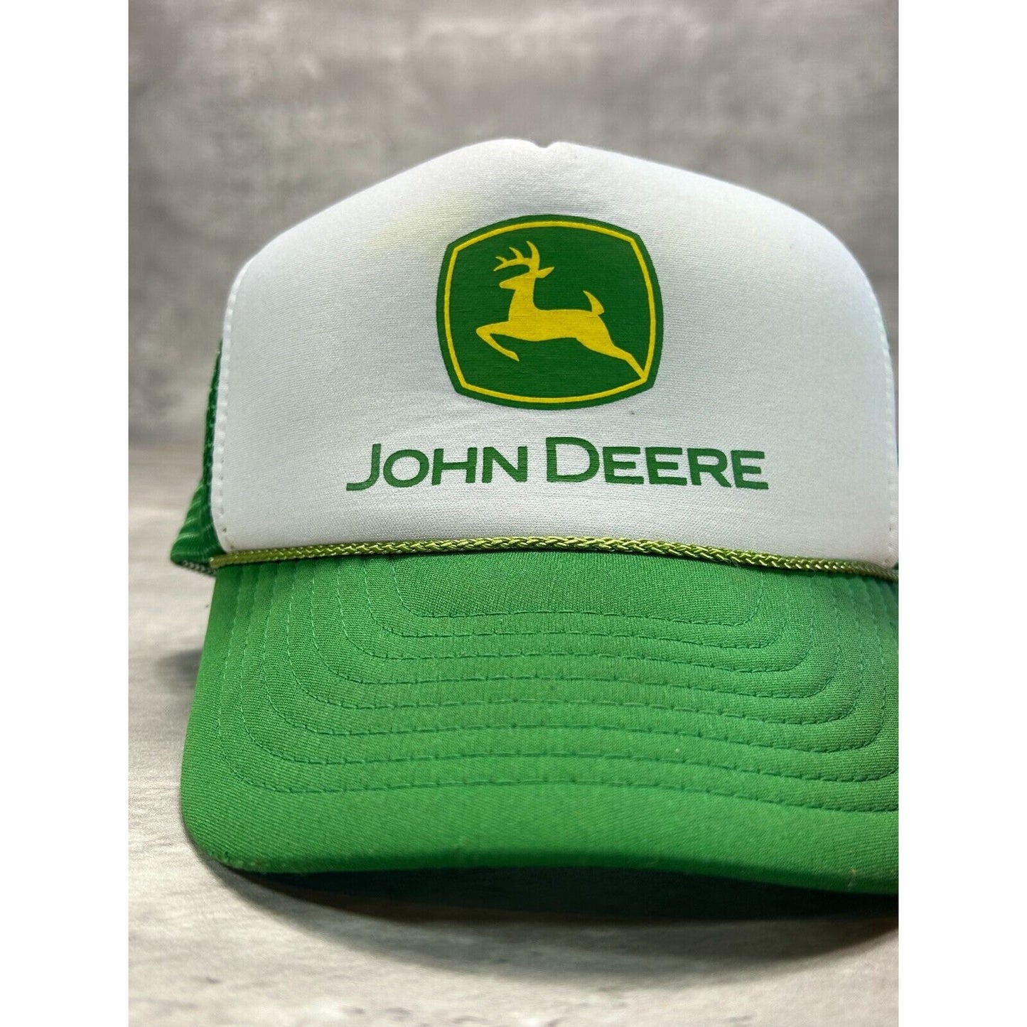 Vintage 90s John Deere Graphic Logo Trucker Snapback Hat OSFA Green