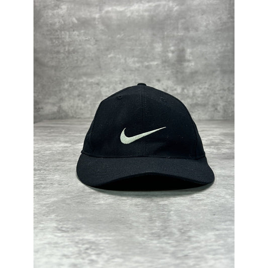 Vintage 90s Nike Embroidered Swoosh Fitted Hat Size 7 1/4 Black