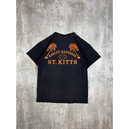 Vintage Harley Davidson St Kitts Motorcycle Graphic T-Shirt Size Medium Black