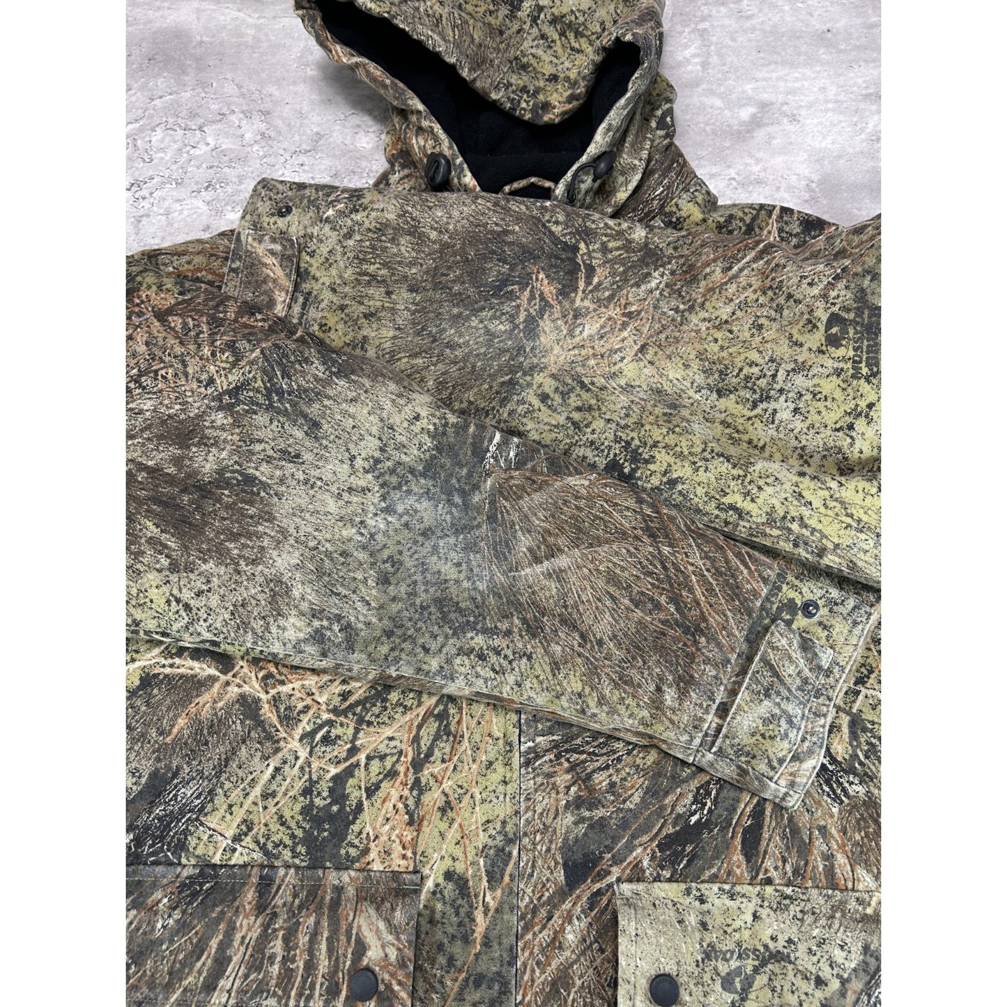 Vintage Mossy Oak Brush Tree Camo Full Zip Hooded Hunting Jacket Size Medium