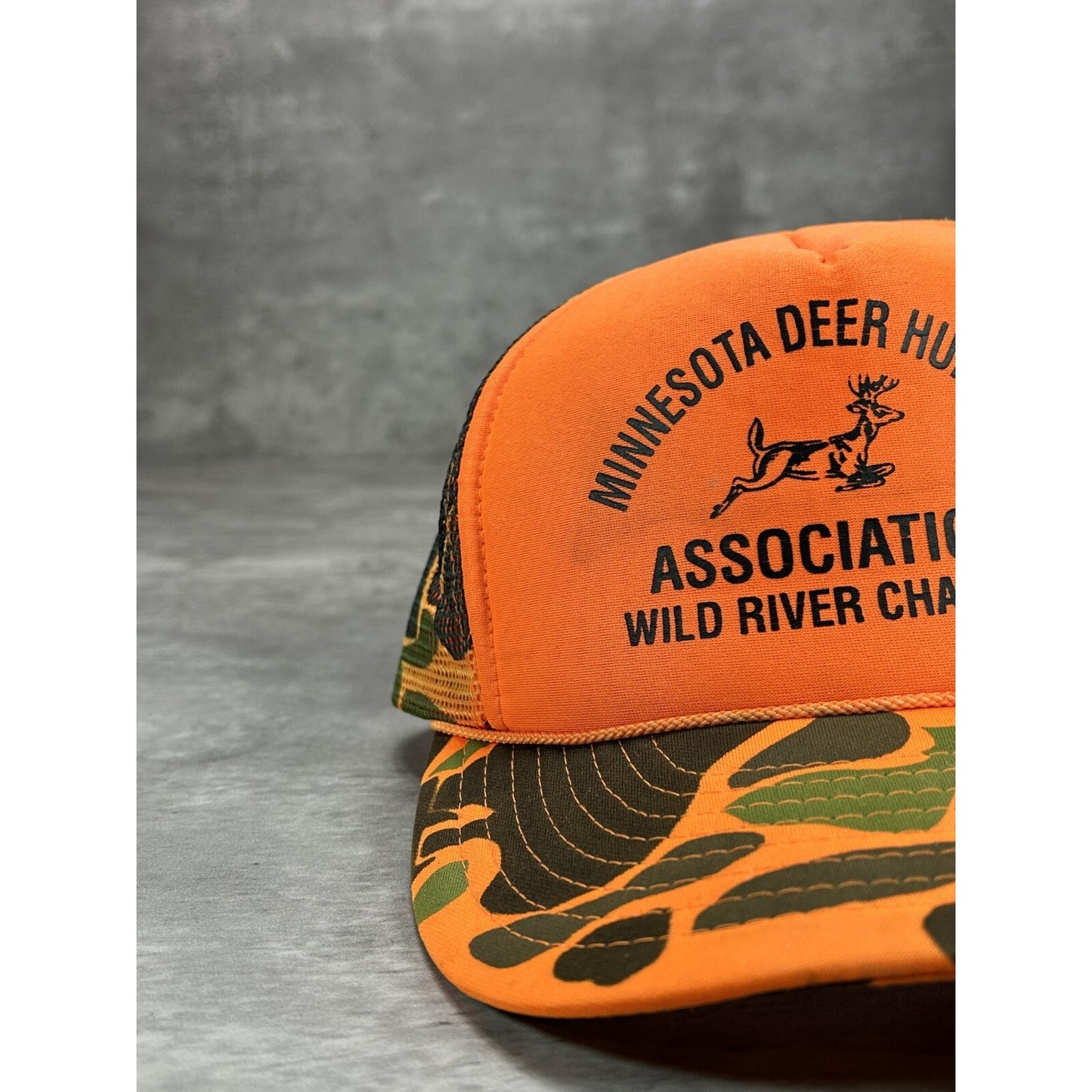 Vintage 1980s Minnesota Deer Hunters Hunting Camo Trucker Snapback Hat OSFA