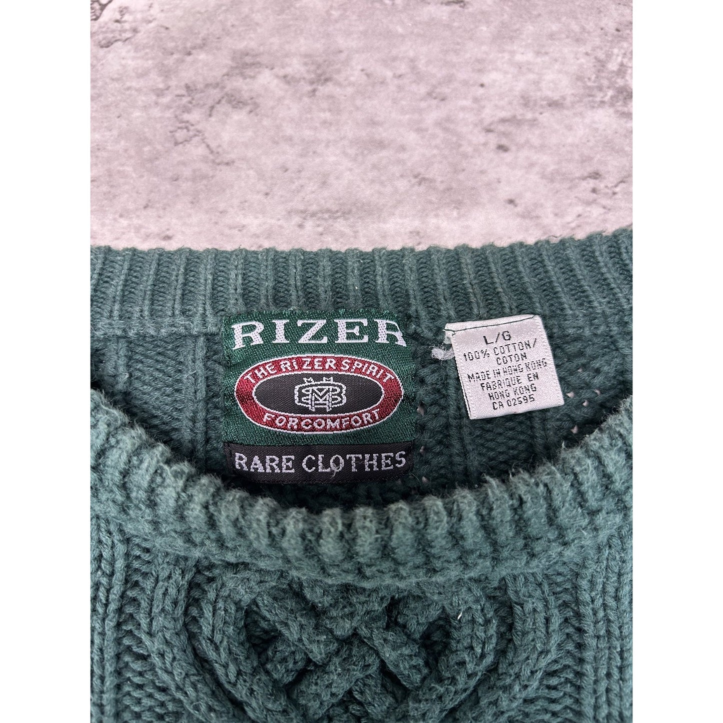 Vintage 80s/90s Rizer Cable Knit Pullover Sweater Size Large Green