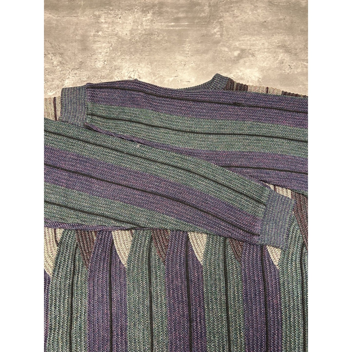 Vintage 80s/90s Abstract Striped Pullover Ribbed Knit Sweater Size 2XL