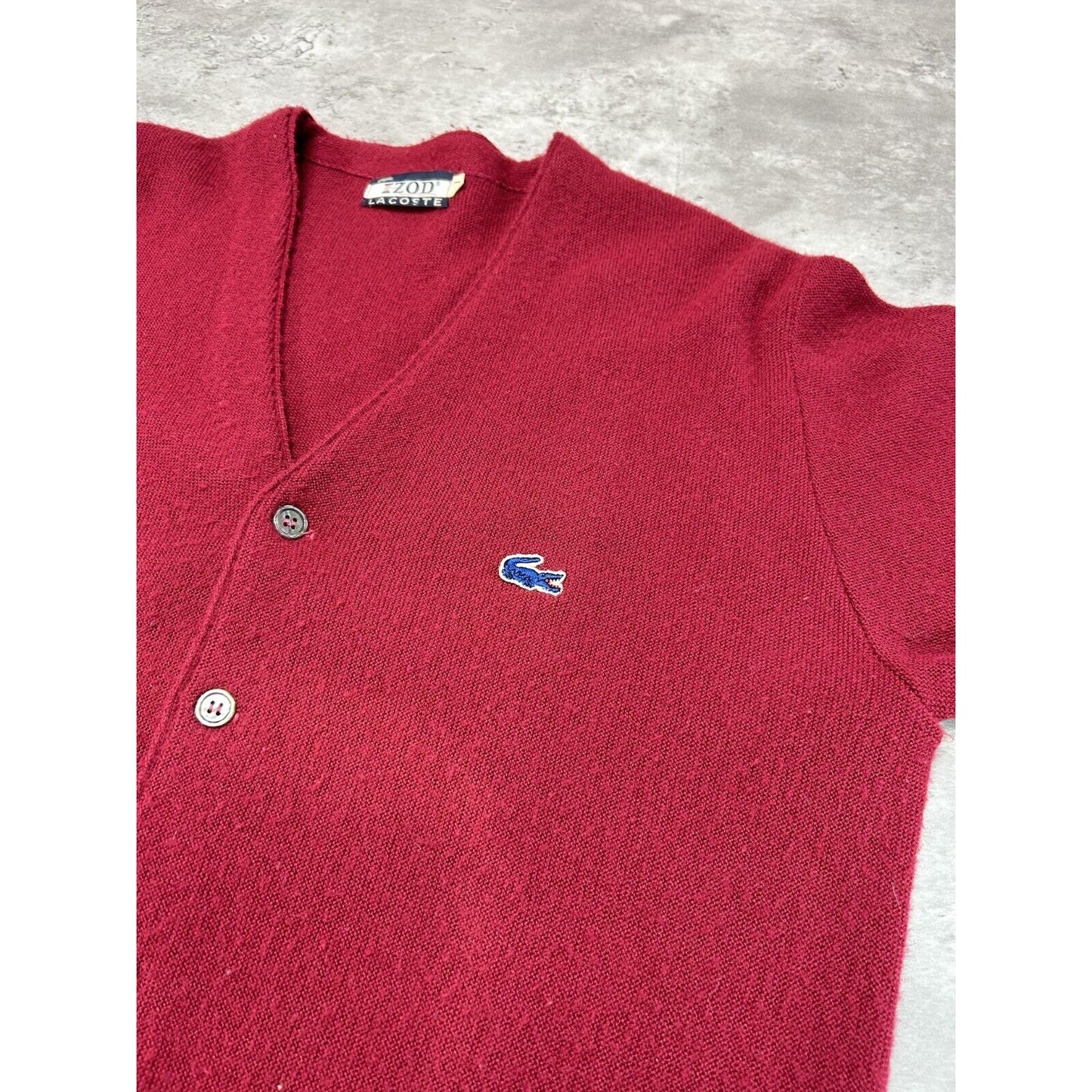 Vintage 1980s Izod Lacoste Embroidered Logo Cardigan Knit Sweater Size Medium