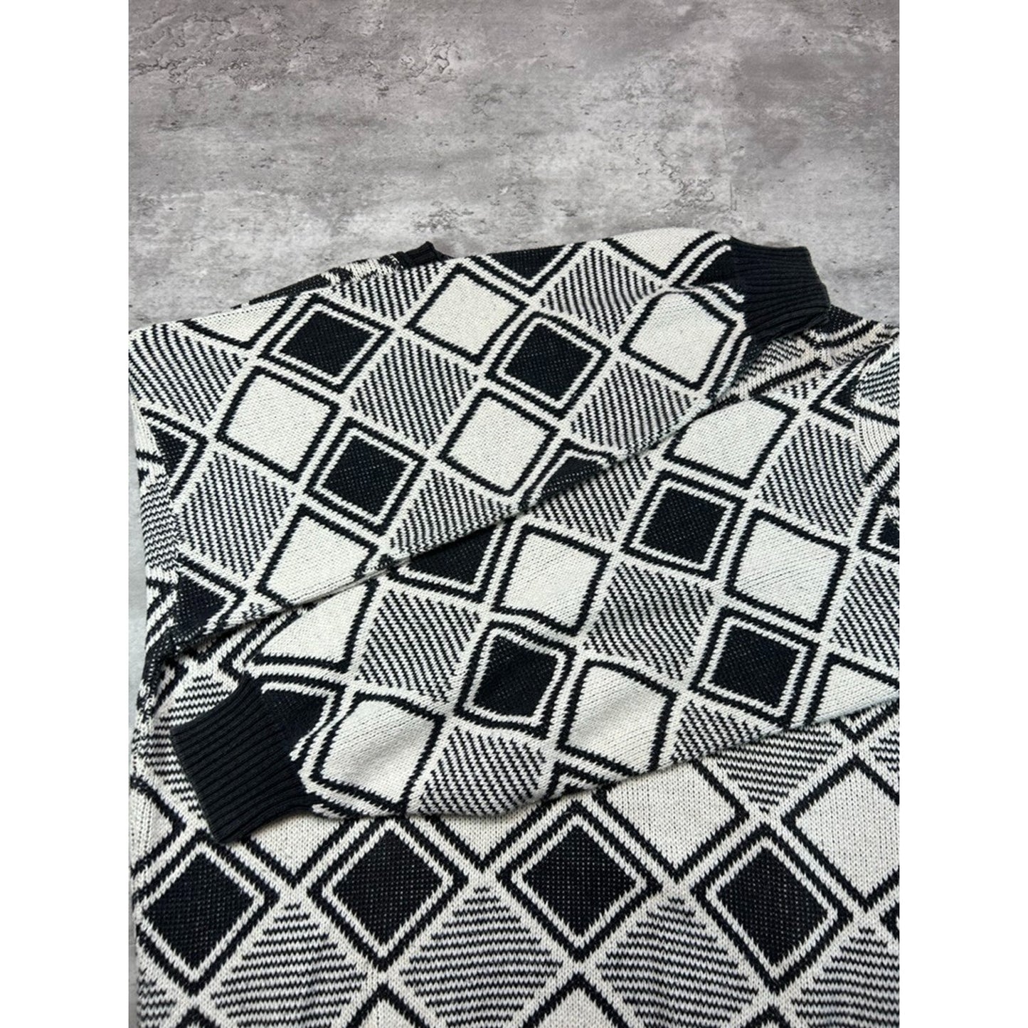 Vintage 90s Ron Chereskin Diamond Print Pullover Knit Sweater Size Large Gray