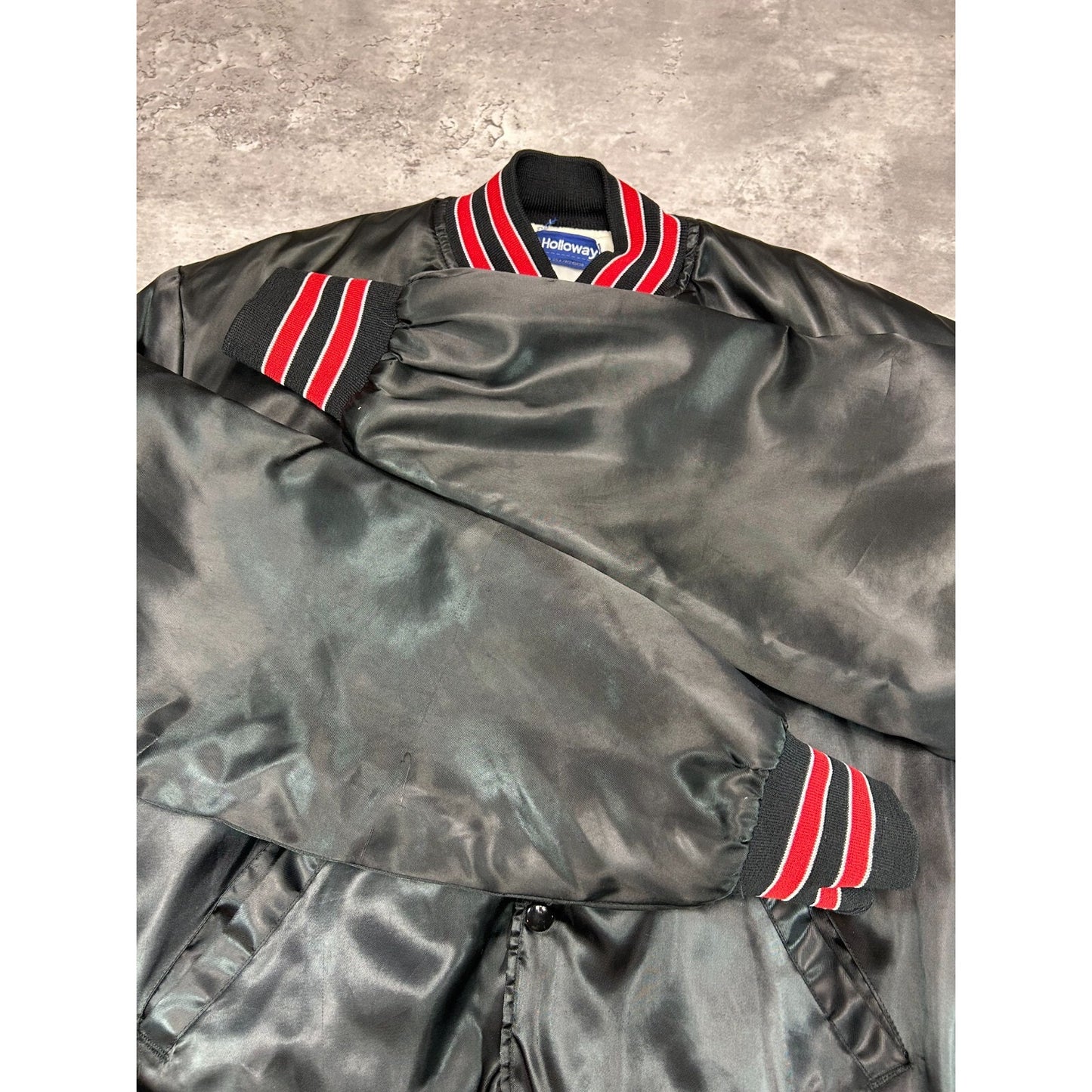 Vintage 80s Honda Of America Embroidered Satin Bomber Jacket Size Large Black