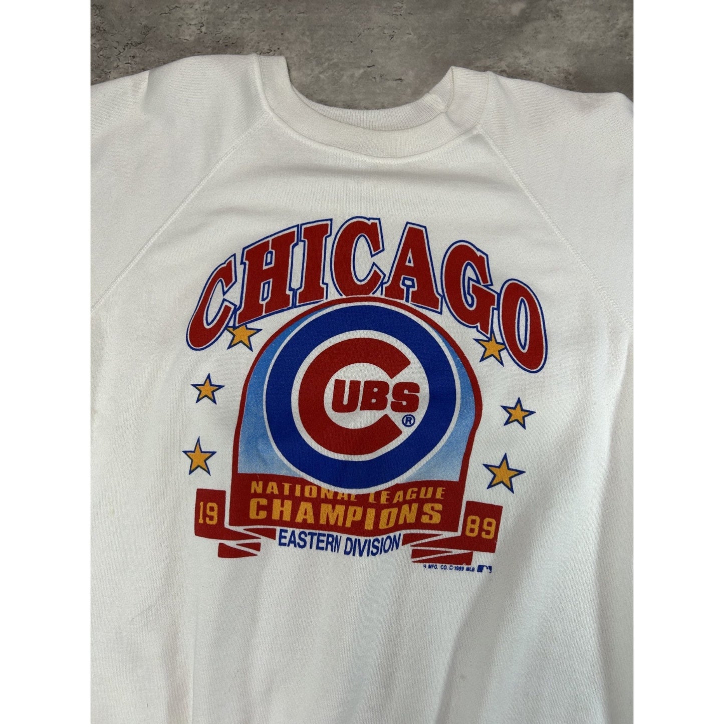 Vintage 1989 Chicago Cubs MLB NL Champs Graphic Sweatshirt Size XL White
