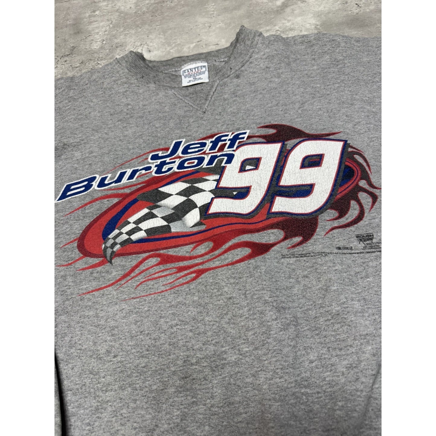 Vintage Jeff Burton #99 NASCAR Checkered Flag Graphic Sweatshirt Size XL Gray