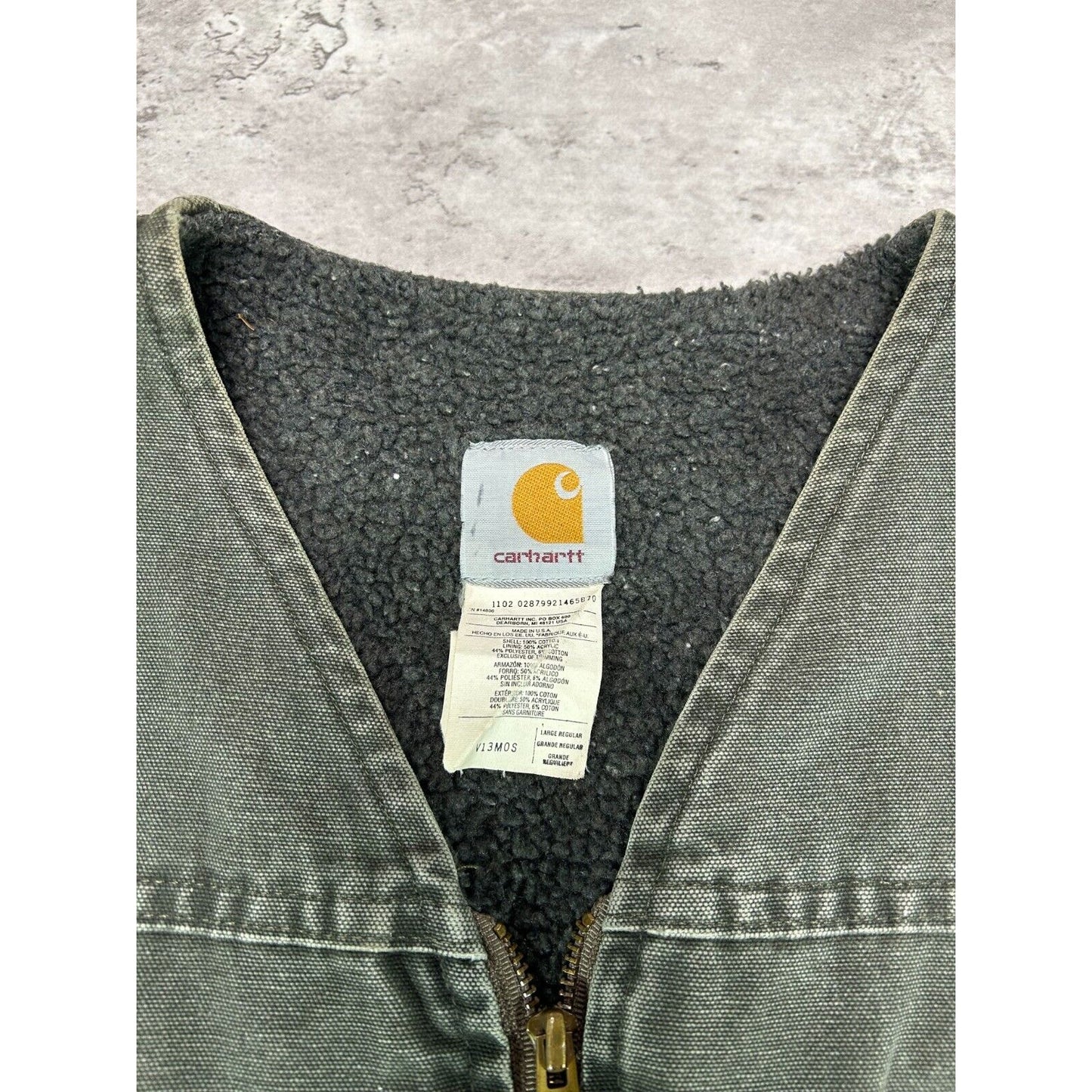 Vintage 90s Carhartt Fleece Lined Canvas Workwear Vest Jacket Size Large Green