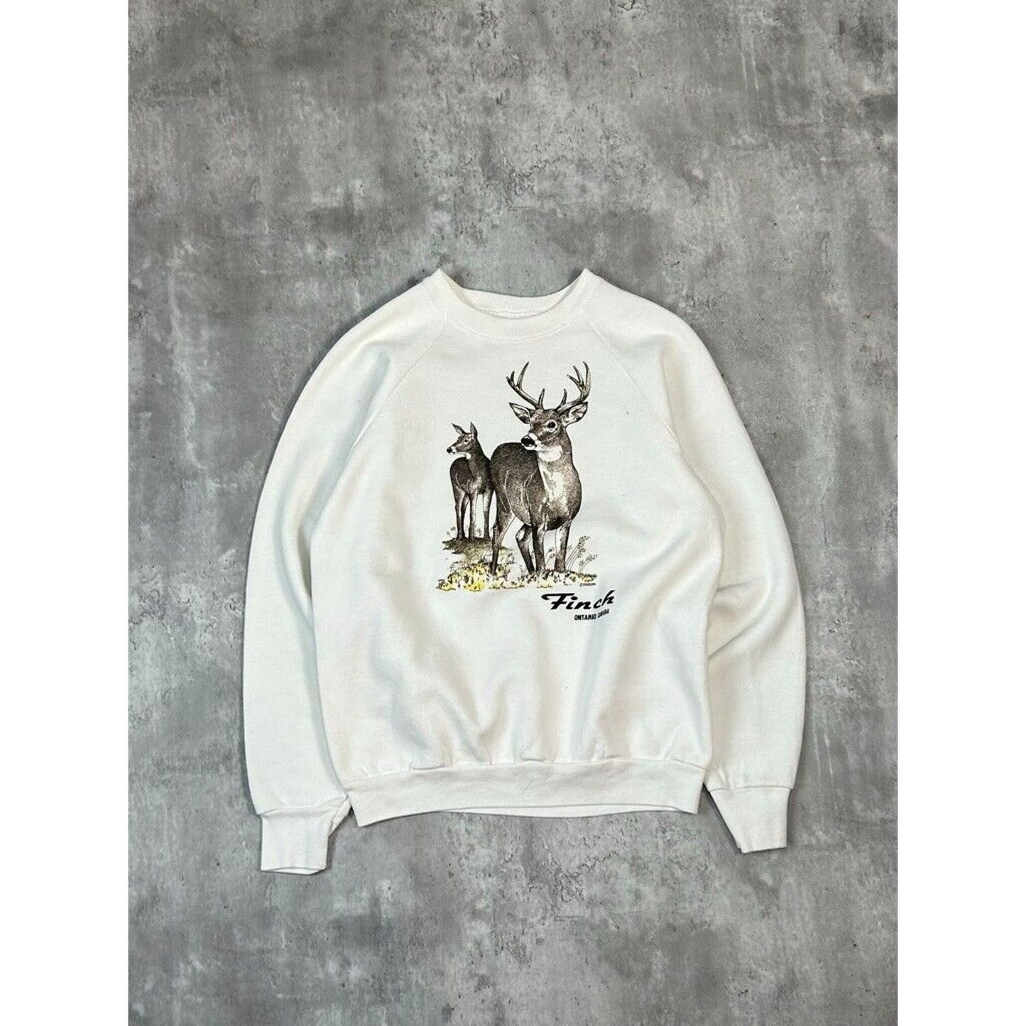 Vintage 80s/90s Finch Ontario Deer Graphic Destination Sweatshirt Size Large