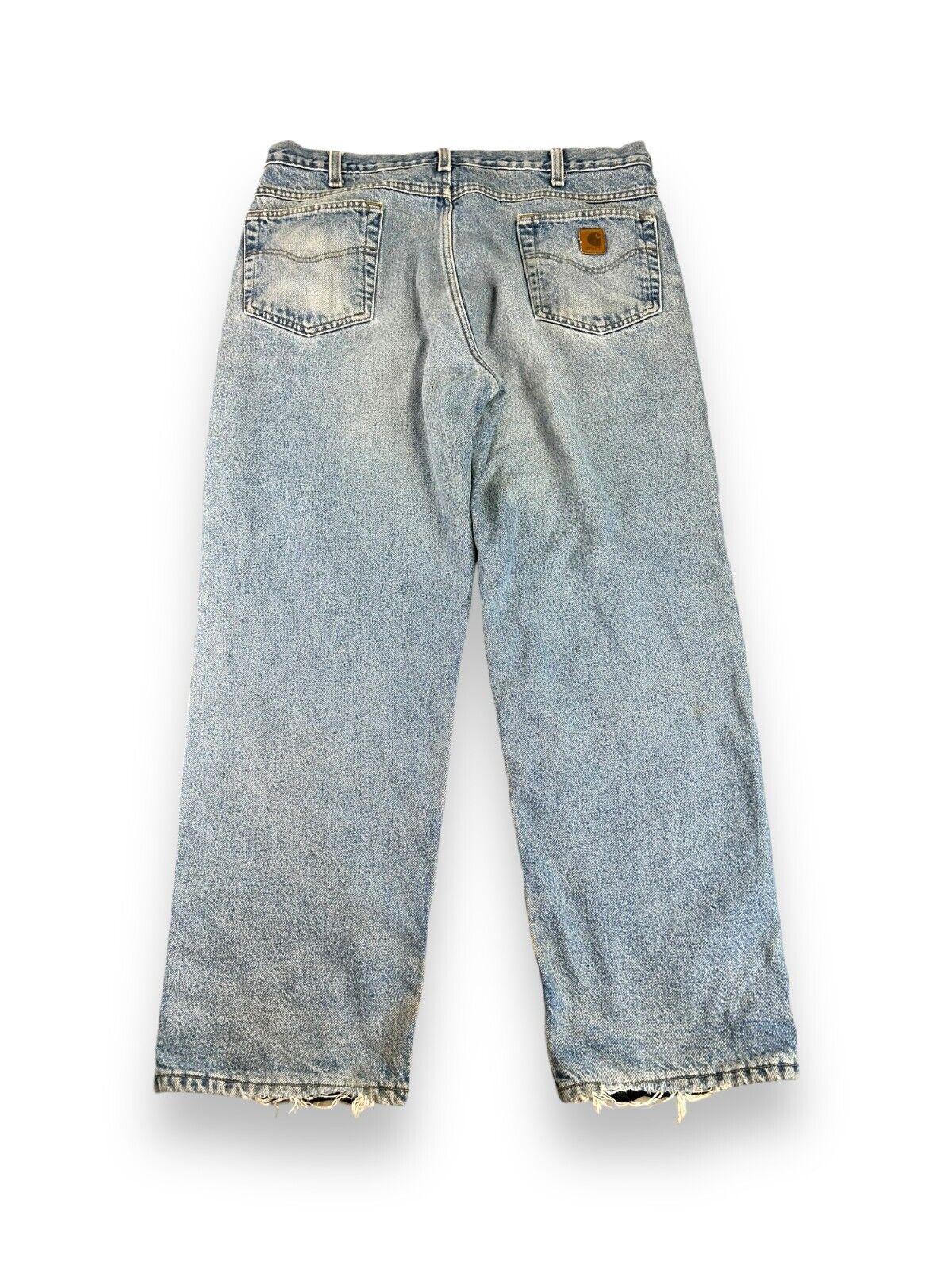 Vintage Carhartt Fleece Lined Light Wash Denin Workwear Pants Size 38
