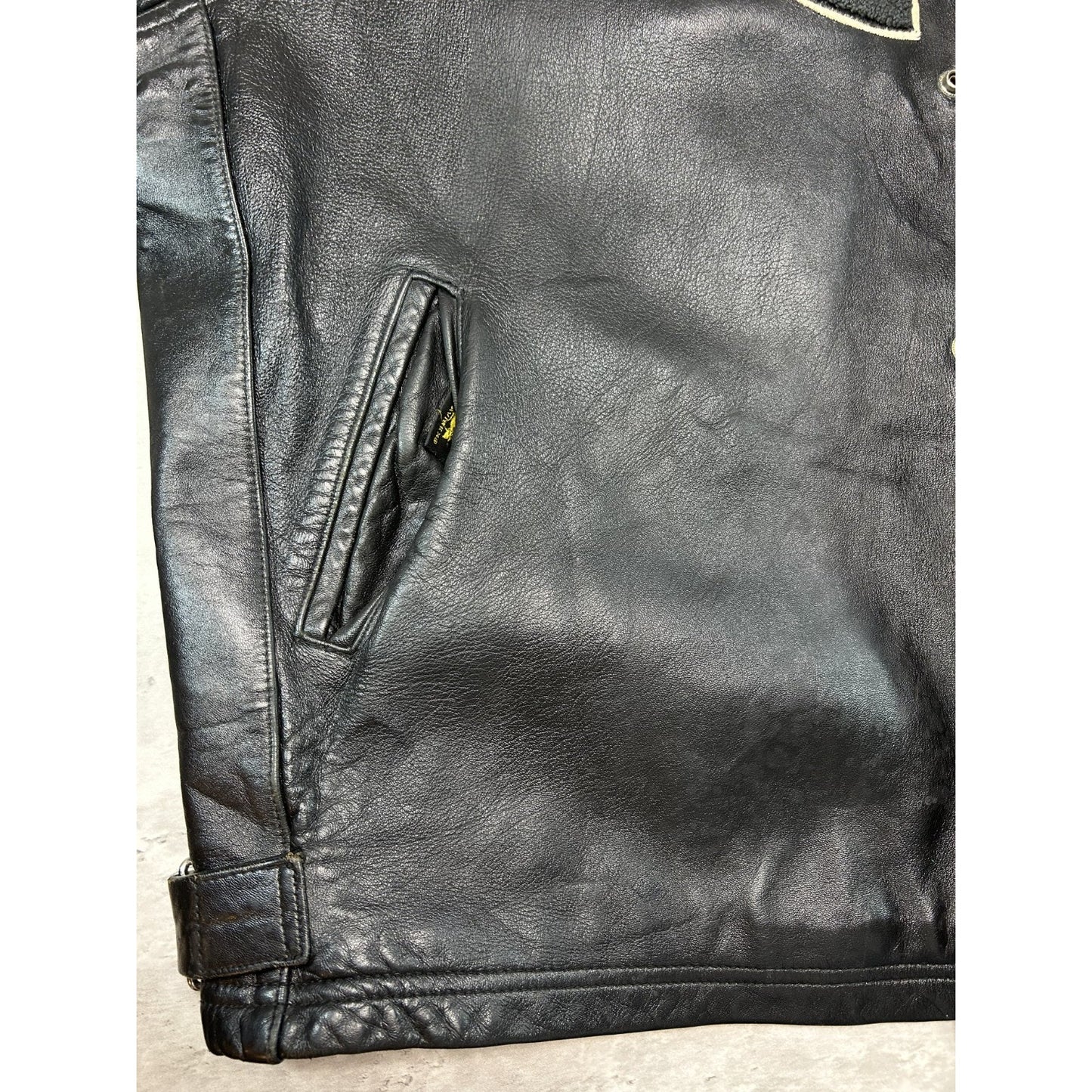 Vintage 90s Avirex Black Aces Embroidered Spellout Leather Jacket Size 3XL