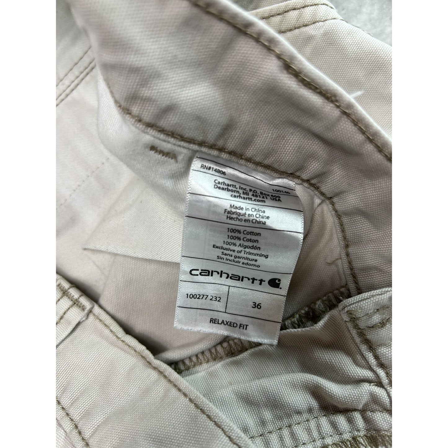 Carhartt Relaxed Fit Canvas Workwear Cargo Shorts Size 36 Beige