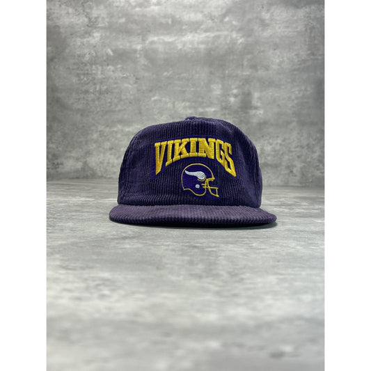 Vintage 90s Minnesota Vikings NFL Embroidered Corduroy Snapback Hat OSFA