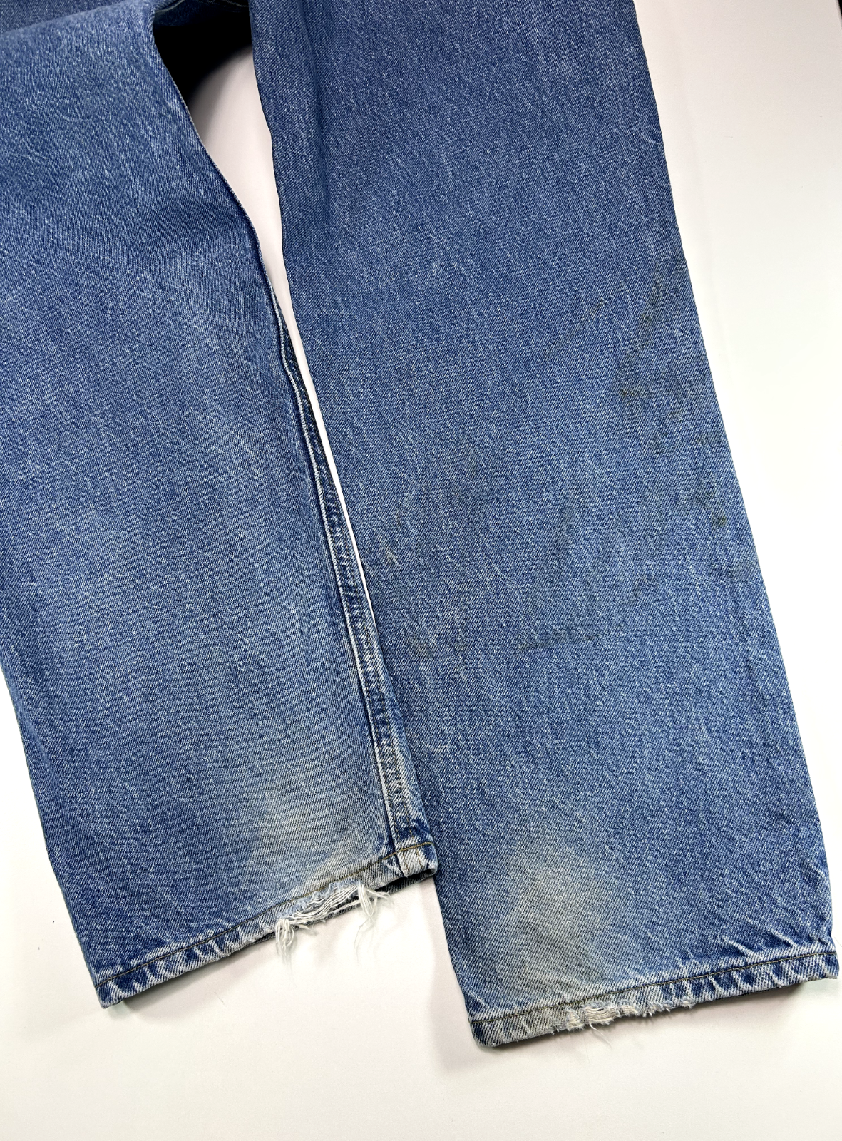Vintage 90s Carhartt Medium Wash Denim Work Wear Pants Size 36W B17 DST