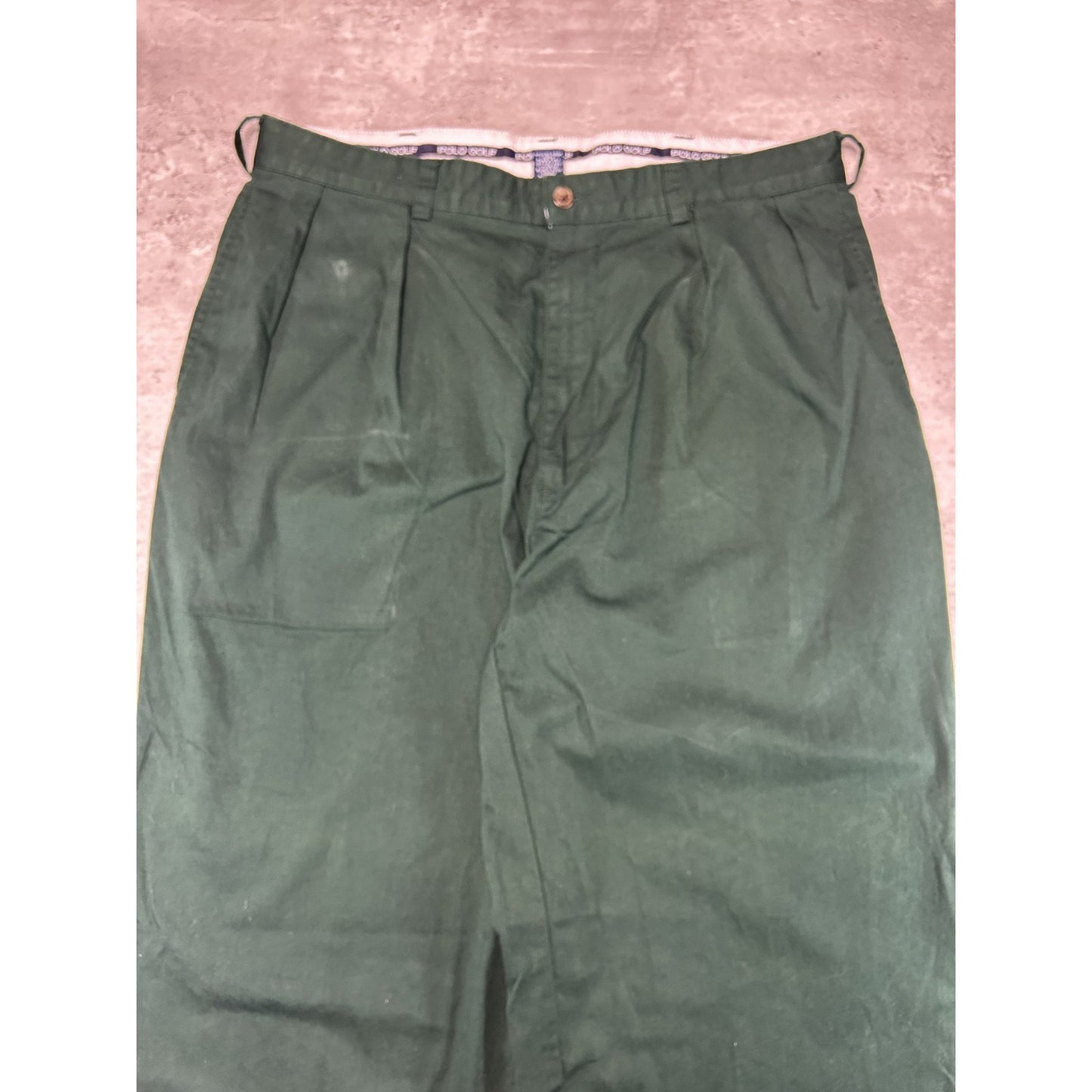 Vintage 90s Polo Golf Embroidered Crest Trouser Style Pants Size 35 Green