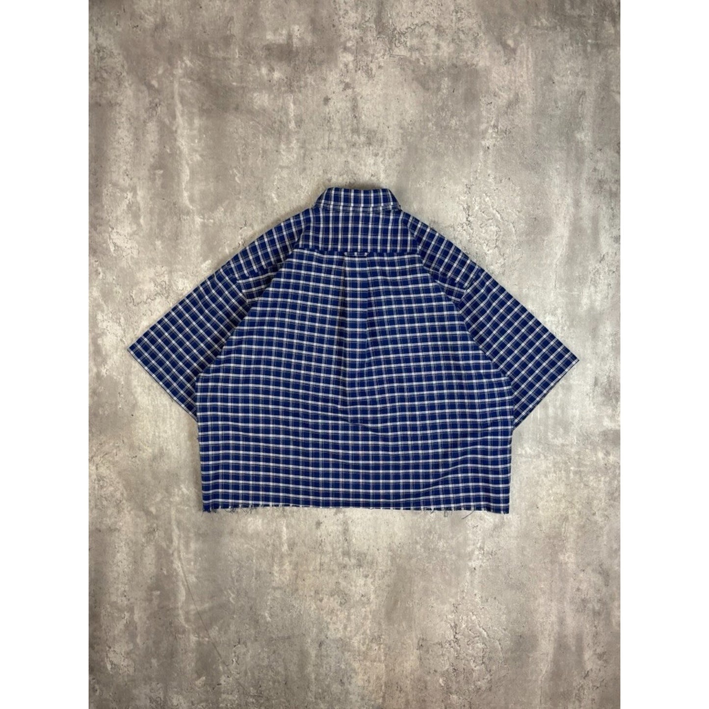 Vintage Towncraft Plaid Single Pocket Cropped Button Up Shirt Size Large Blue