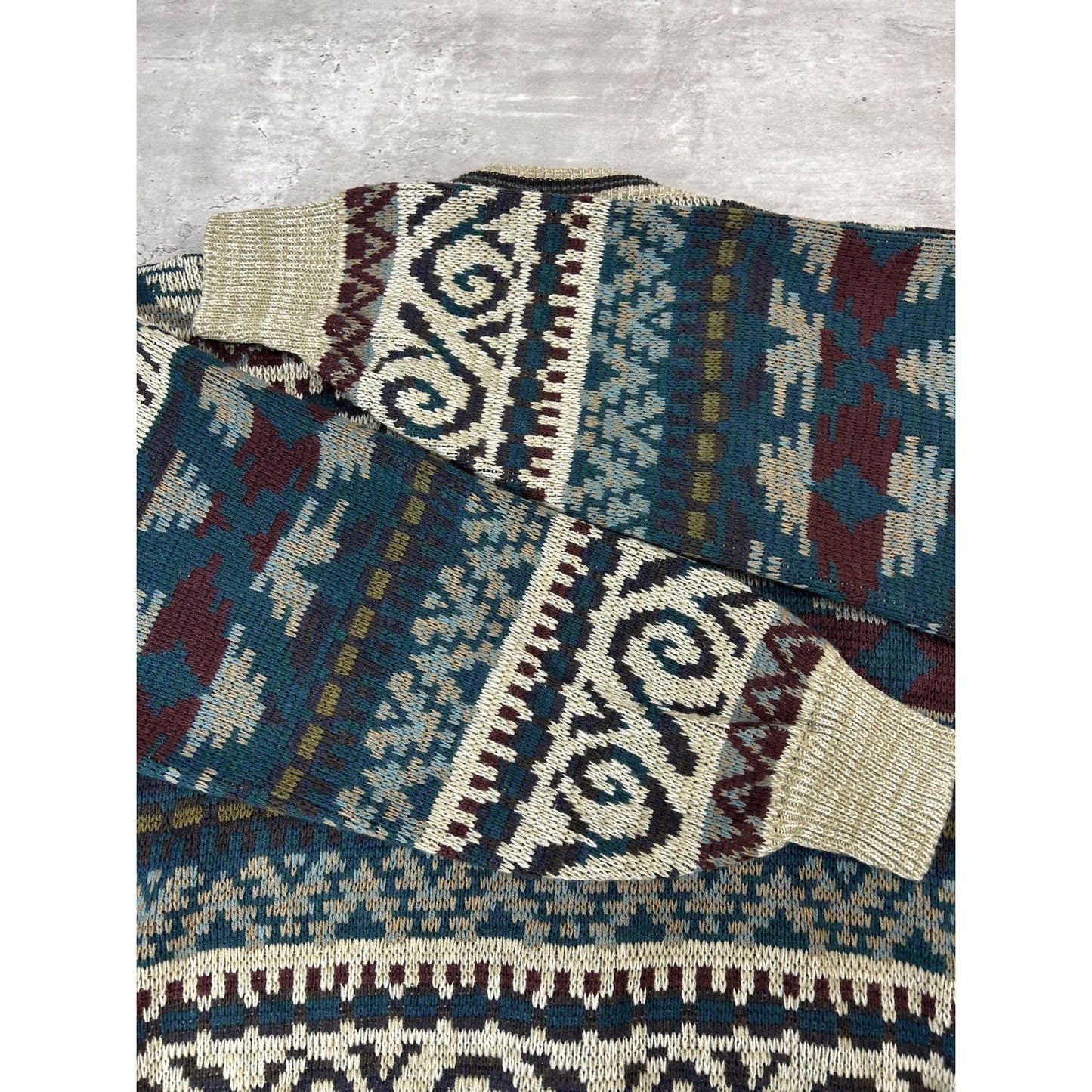 Vintage 90s Design Crew Abstract Striped Knit Cardigan Sweater Size Large