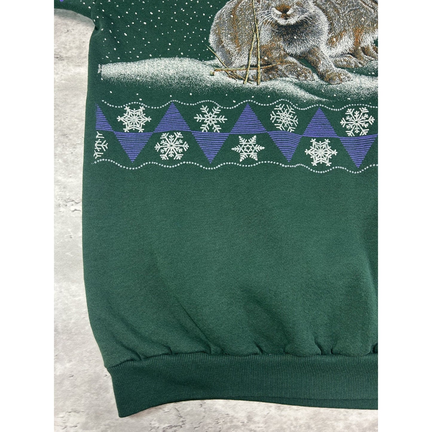 VTG 1994 Bunny Winter Wildlife Nature All Over Print Turtle Neck Sweatshirt XL