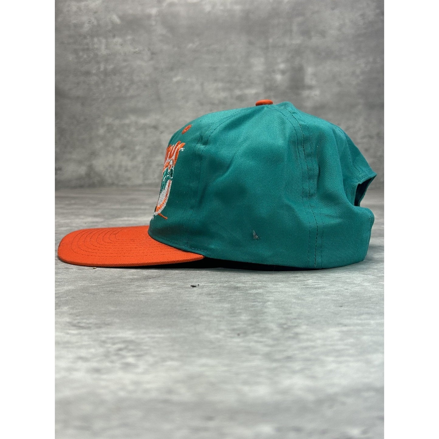 Vintage 90s Miami Dolphins NFL Embroidered Spellout Logo Snapback Hat OSFA