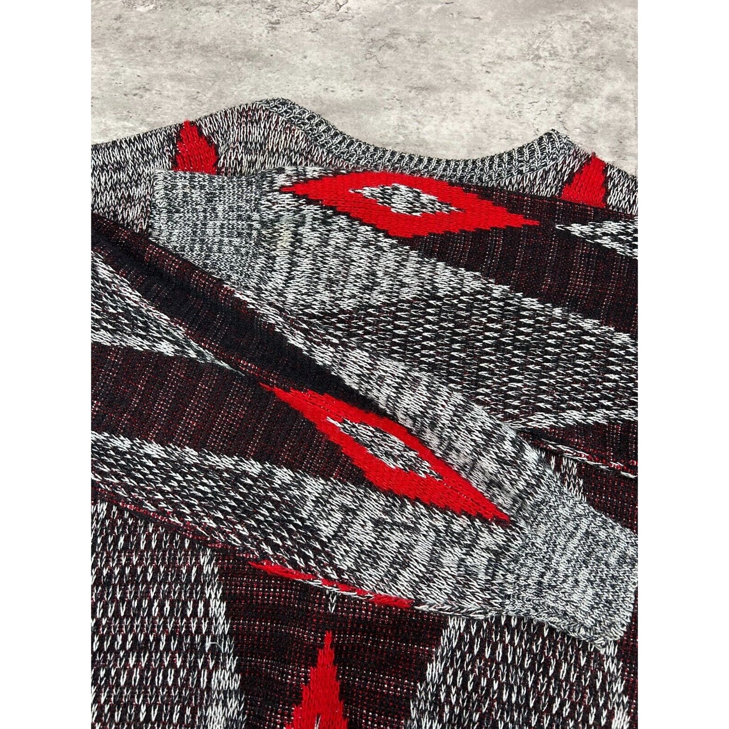 Vintage 90s Southern Bay Abstract Print Pull Over Ribbed Knit Sweater Size Medium