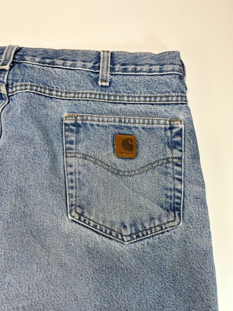 Vintage Carhartt Fleece Lined Light Wash Denin Workwear Pants Size 38