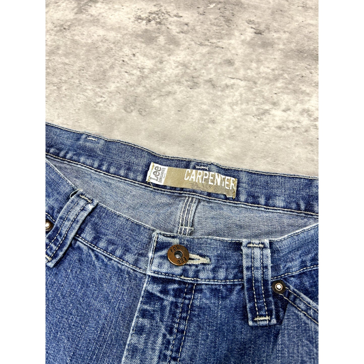Vintage Lee Medium Wash Work Wear Carpenter Pants Size 34W Blue